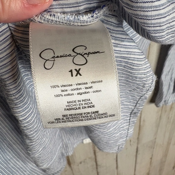 Jessica Simpson Boho Top Women's 1X 100% Cotton Bell Sleeves Stripes - Picture 14 of 15